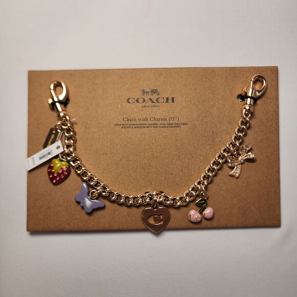 NWT COACH CW663 Gold Swagger Chain Charm Cherry Butterfly Strawberry Bow - Picture 1 of 2